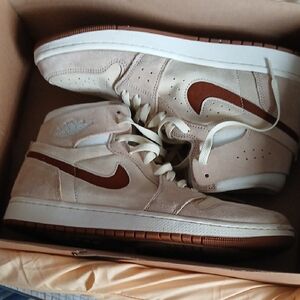 Jordan 1 Cream and Brown Mid-Top Sneakers